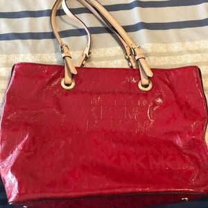 Paten leather Micheal Kors Ruby Red Signature Tote